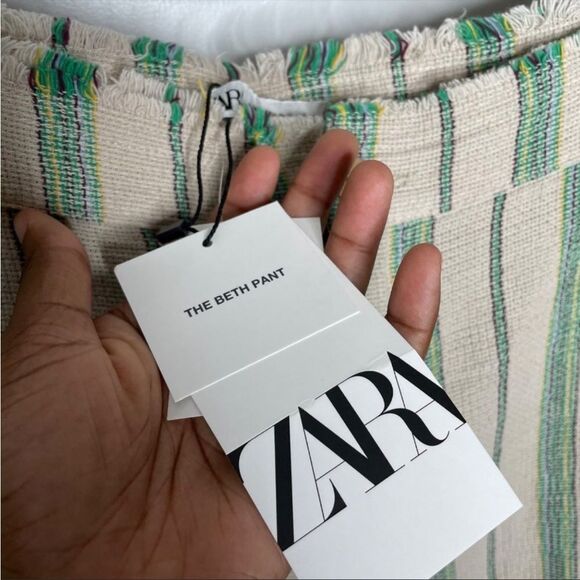 Zara Striped Rustic Trousers “The Beth Pant” Size Medium NWT Frayed Hem Straight - Picture 8 of 9